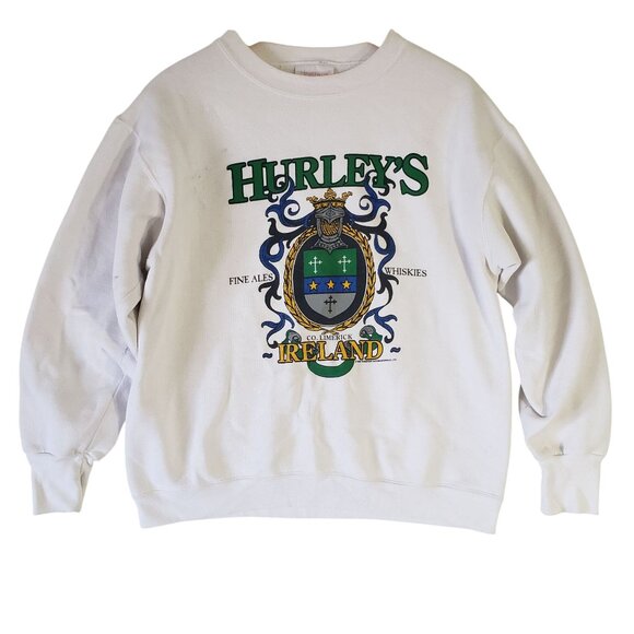 Vintage 1989 Hurleys Ireland Sweatshirt Fine Ales & Whiskies Graphic Unisex L - Picture 1 of 8